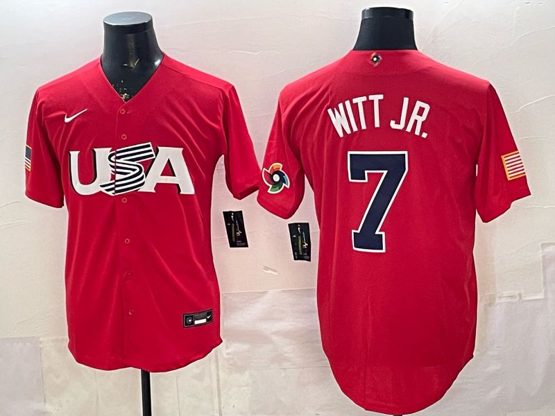 Men 2026 World Cub USA #7 Witt jr Red Nike MLB Jersey style 004